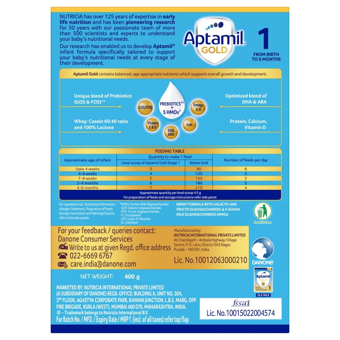 Aptamil Gold Stage 1 – Infant Formula with HMO & Prebiotics (0–6 Months)