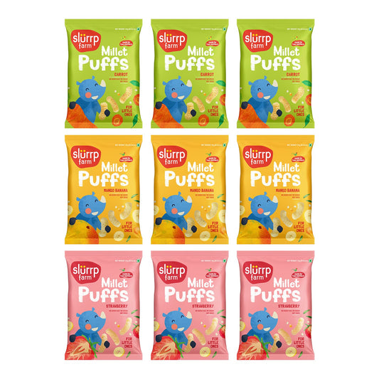 Slurrp Farm No Salt No Sugar Teething Puffs ( Carrot, Strawberry and Mango Banana Flavour)
