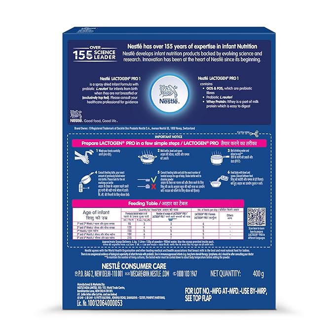 Nestlé LACTOGEN PRO 1: Spray-Dried Infant Formula with Probiotic L. reuteri, Prebiotic Fibres (GOS & FOS), and Easily Digestible Whey Protein for Newborns