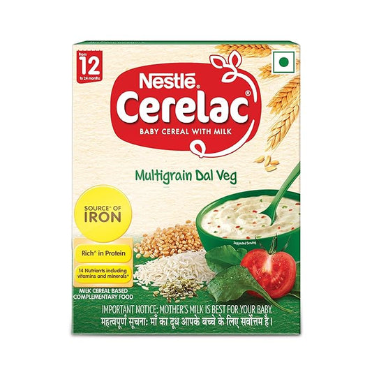 Nestlé CERELAC Multigrain Dal Veg Baby Cereal – Stage 4 (12–24 Months), Iron-Rich & Protein-Packed – 300 g Bag-In-Box