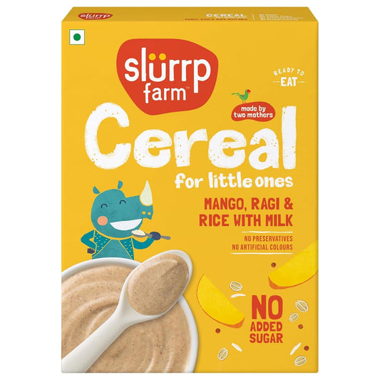 SLURRP FARM No Added Sugar Instant Cereal- Ragi, Rice and Mango with Milk, 200 Grams