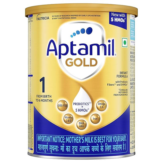 Aptamil Gold Infant Formula Milk Powder, Stage 1, with 5HMOs, Prebiotics & DHA, 400g Tin, Upto 6 Months
