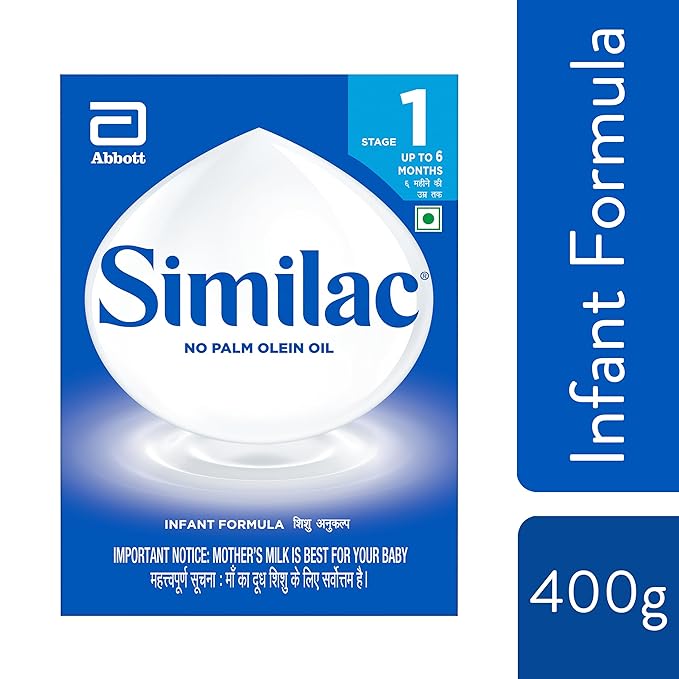 Similac Infant Formula Stage 1 – 400g Box (Up to 6 Months), Palm Olein Oil-Free, Supports Immune System & Bone Development Powder