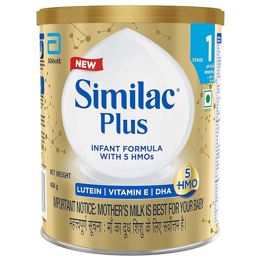 Similac Plus Stage 1 Infant Formula – 400g Tin (Up to 6 Months), with HMO, Supports Immunity & Brain Development, Powder