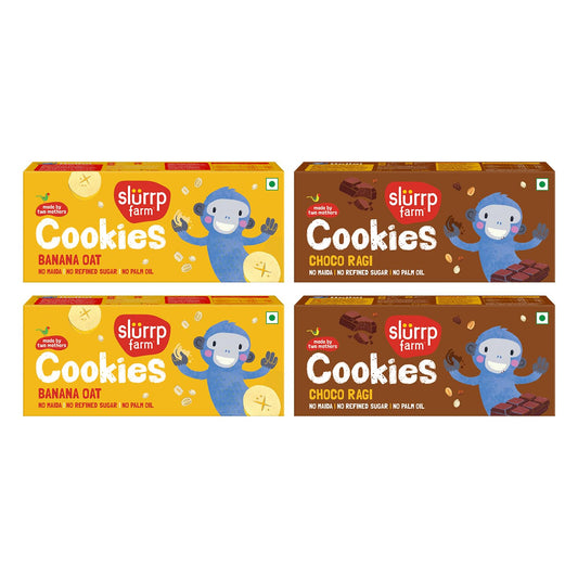 Slurrp Farm No Maida No Refined Sugar Banana Oat and Choco Ragi Cookies | Healthy Cookies Made With Multigrains - Pack of 4
