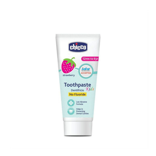 Chicco Kids Safe Toothpaste 50g – Strawberry Flavor, Fluoride-Free, Low Abrasive, Plaque Removal & Cavity Prevention, IDA Approved (1–6 Years)