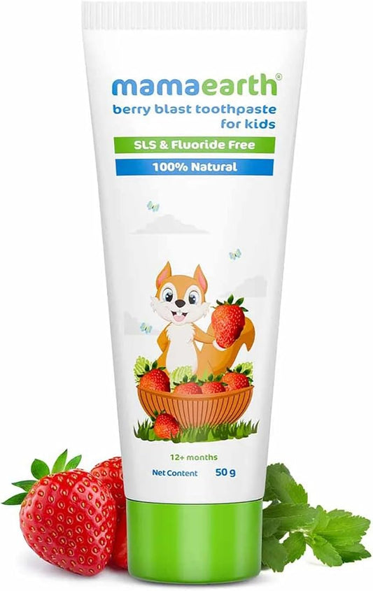 Mamaearth Kids Berry Blast Toothpaste: Natural, Fluoride-Free Formula with Xylitol, Aloe Vera & Stevia for Healthy Teeth and Gums – Gentle, Safe & Chemical-Free
