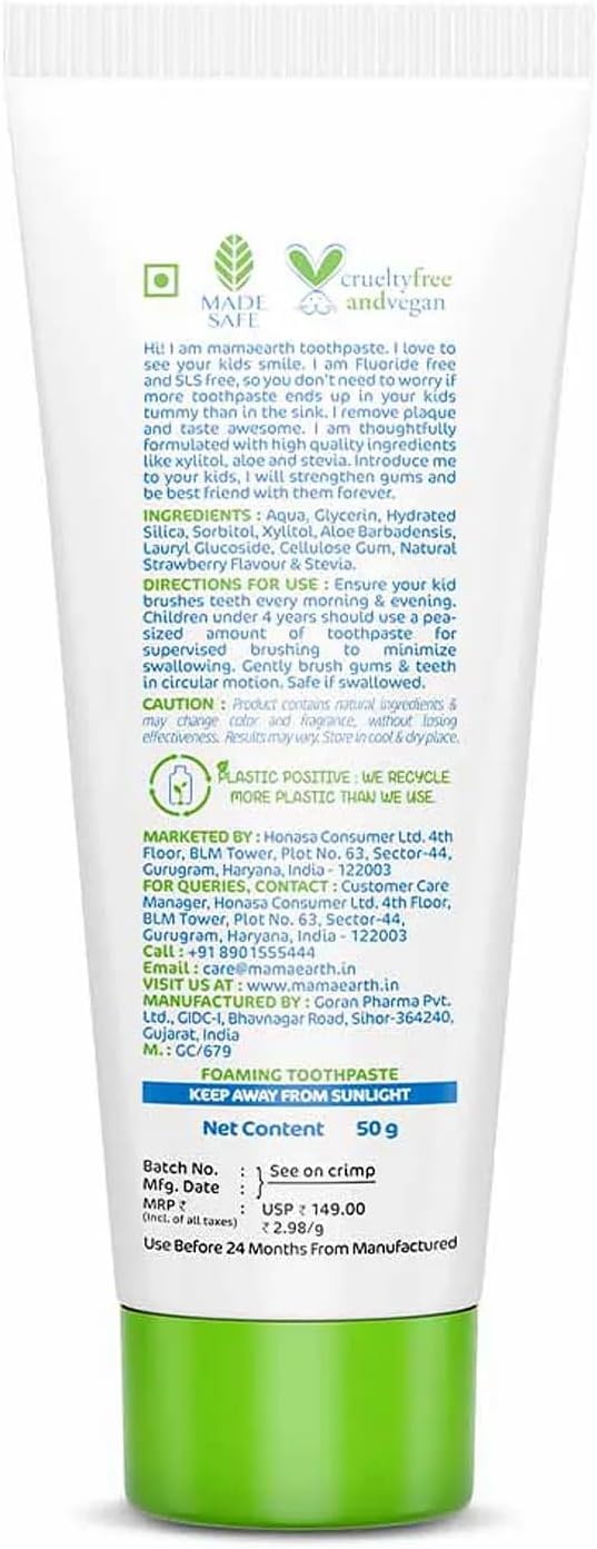 Mamaearth Kids Berry Blast Toothpaste: Natural, Fluoride-Free Formula with Xylitol, Aloe Vera & Stevia for Healthy Teeth and Gums – Gentle, Safe & Chemical-Free
