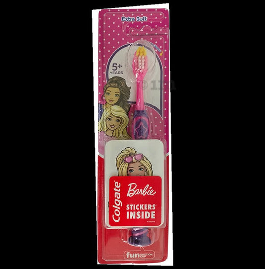 Colgate Kids Ultra Soft Toothbrush with Tongue Cleaner – Barbie Edition | Gentle Bristles for Ages 2+ | Compact Head & Non-Slip Handle for Easy Grip | Fun & Safe Oral Care for Children