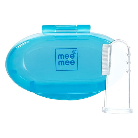 Mee Mee Silicone Finger Toothbrush with Carry Case, Blue – BPA-Free, Travel-Friendly Gum Cleaner