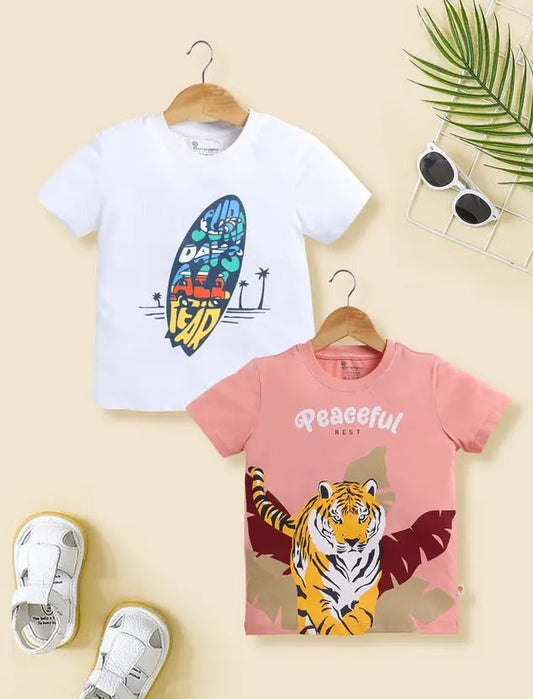Elemenopee Pink & White Boys’ Tees – Soft Cotton, Fun Prints, Ready for Adventure!