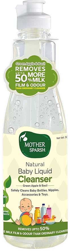 Mother Sparsh Plant Powered Natural Baby Liquid Cleanser, Basil & Green Apple Extract, For Bottles, Nipples, Accessories & Toys, 500ml