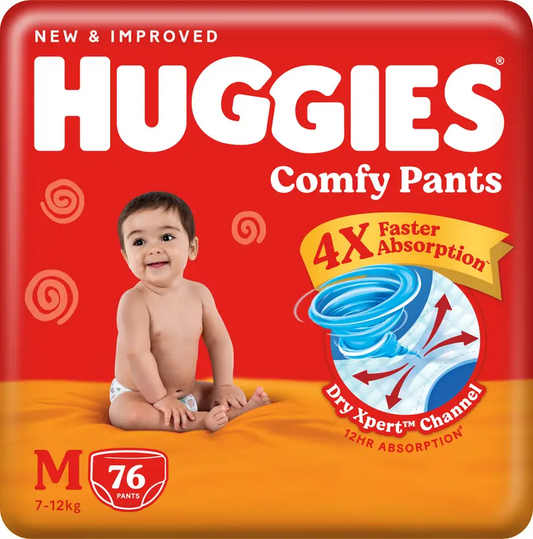 Huggies Diaper Pants - Medium (M) Size (7-12 kg), Pack of 76