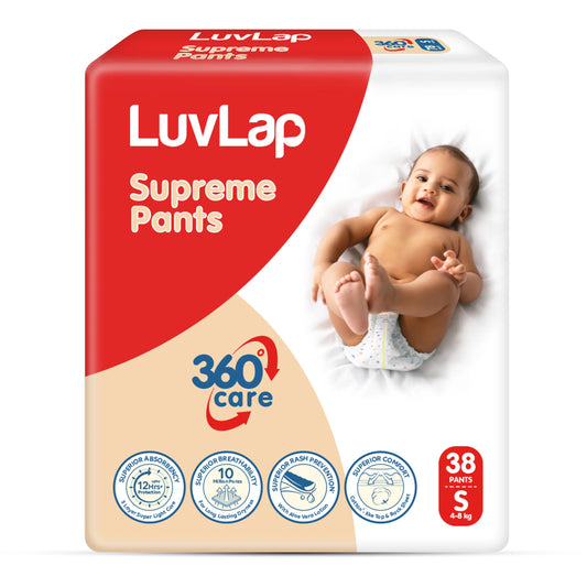 LuvLap Supreme Small Diaper Pants S (4-8 kg) | 38 pcs | Aloe Vera & 12 Hr Protection