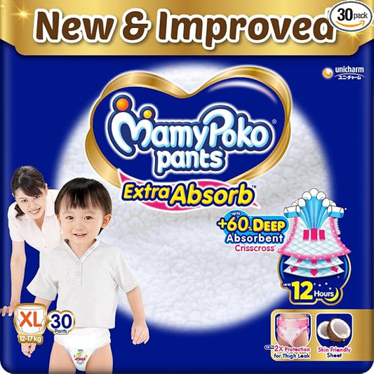 MamyPoko Extra Absorb Diapers, X-Large (XL) - 30 Pack for 12-17 kg