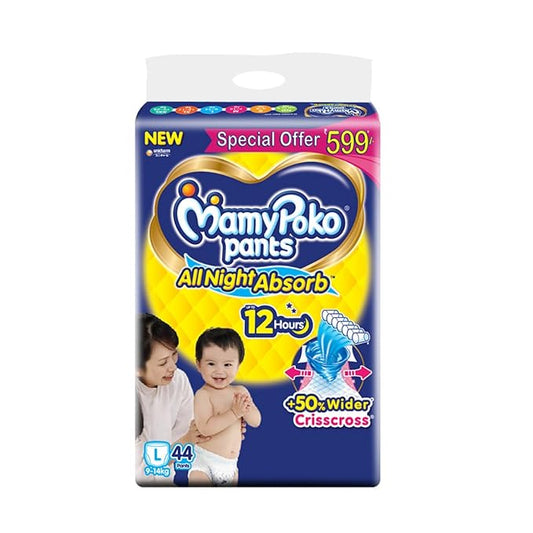 MamyPoko Large (L) All Night Absorb Diaper Pants: 44 Count for 9-14 kg