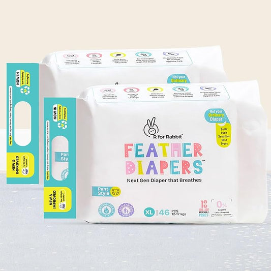 R for Rabbit Feather Diaper Pants – Extra Large (XL) Pack of 46 | Ultra-Soft, Breathable, 12-Hour Leak Protection for Active Toddlers