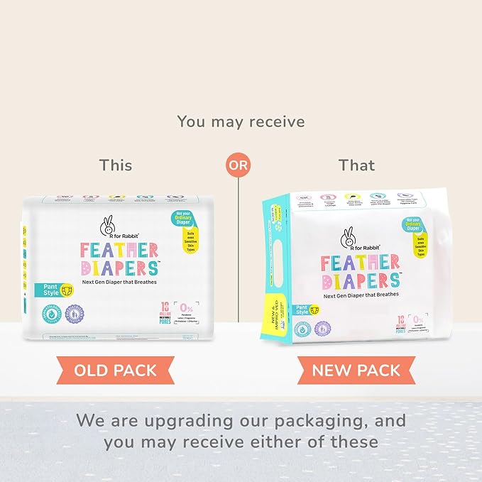 R for Rabbit Feather Diaper L – Pack of 24 – Soft & Absorbent Baby Diapers – White