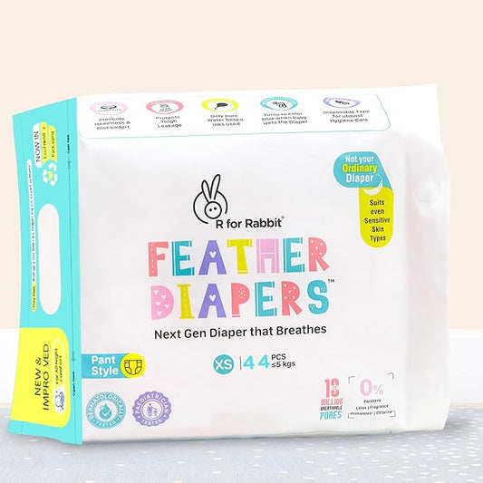 R for Rabbit XS New Born Premium Feather Diaper Pant Style for Baby 0 to 5 kgs (44 Combo Pack Offer