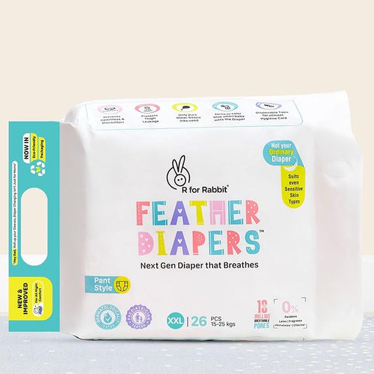 R for Rabbit Diaper Pants XXL – 26 pcs, for 15-25 kg Babies, Dermatologically & Pediatrician Tested, Gentle on Sensitive Skin, 3-Year Shelf Life – White