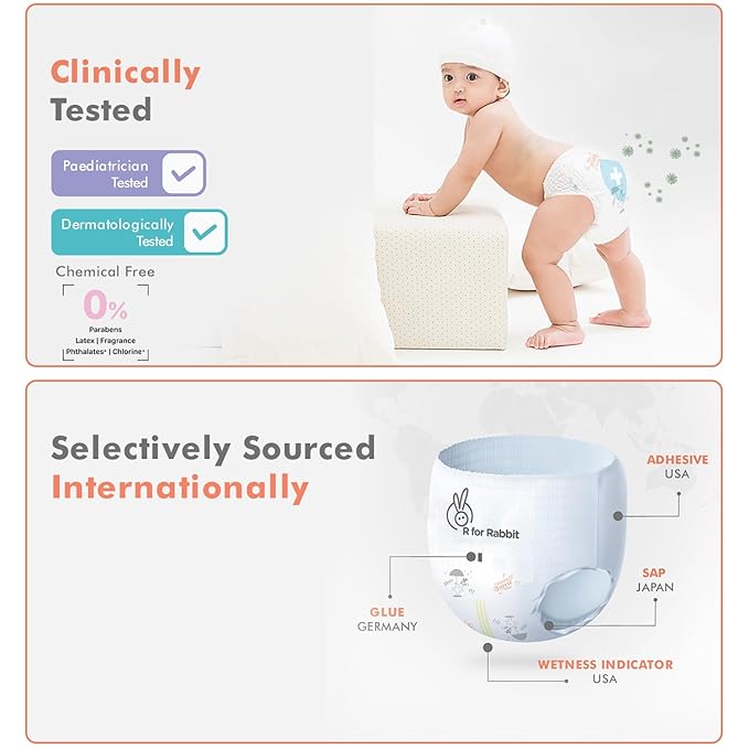 R for Rabbit Diaper Pants XL – 26 pcs, for 12-17 kg Babies, Dermatologically & Pediatrician Tested, Gentle on Sensitive Skin, 3-Year Shelf Life – White