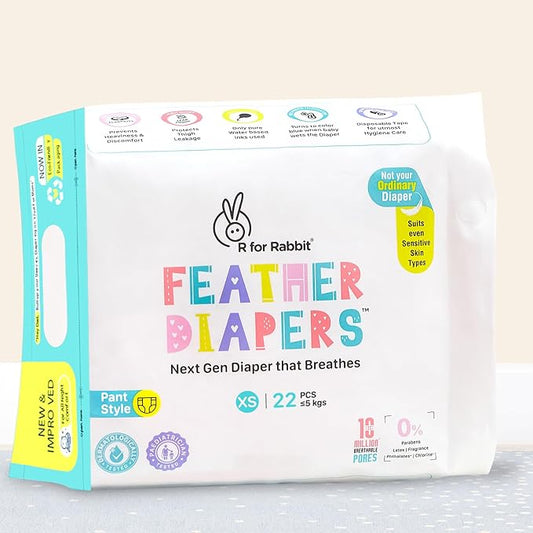 R for Rabbit Diaper Pants XS – 22 pcs, Suitable for Babies ≤5 kg, Soft & Gentle on Sensitive Skin, 3-Year Shelf Life – White