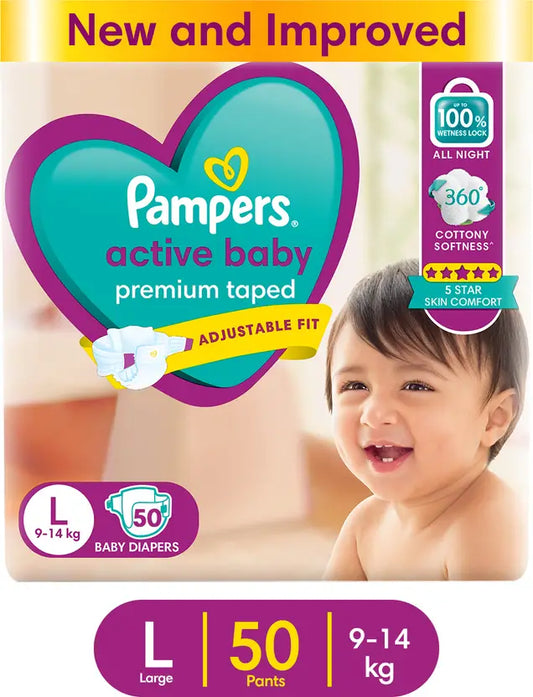 P&G Pampers Diaper Pants, Premium Taped & Adjustable Fit, Suitable for All Skin Types - 50 Pcs