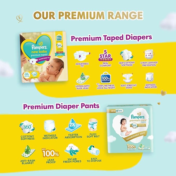 P&G Pampers Diaper Pants - Premium Taped & Adjustable Fit, Suitable for All Skin Types - 96 Pcs