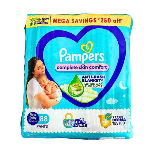 Pampers Complete Skin Comfort Diaper Pants – Newborn (Up to 5 kg, 88 Pants)
Ultra-Soft, Anti‑Rash Protection with 12‑Hour Dryness & Flexible Fit