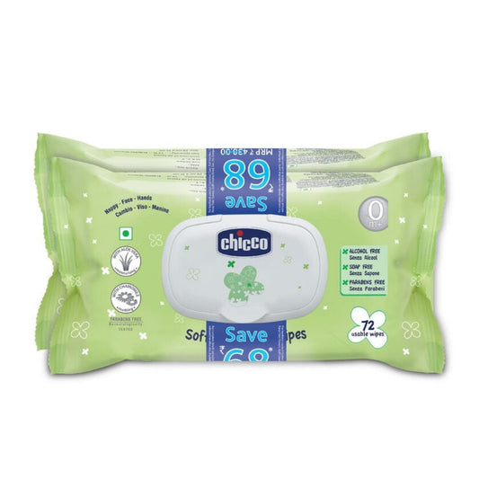 Chicco Baby Wipes Soft Cleansing – 2-Pack (72 Sheets per Pack), Paraben-Free, Dermatologically Tested, Fliptop Packaging