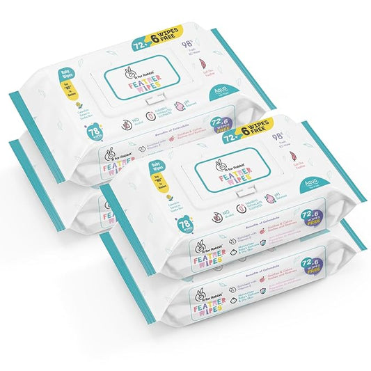 R for Rabbit Moisturizing Baby Wipes – 312 pcs (4 Packs), Enriched with Vitamin E, Gentle & Soothing for Dry Skin, 3-Year Shelf Life – White