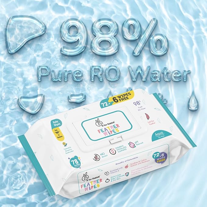 R for Rabbit Moisturizing Baby Wipes – 312 pcs (4 Packs), Enriched with Vitamin E, Gentle & Soothing for Dry Skin, 3-Year Shelf Life – White
