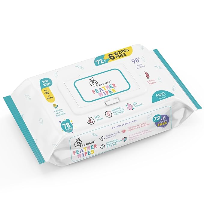 R for Rabbit Moisturizing Baby Wipes – 78 pcs (72+6 Free), Enriched with Vitamin E, Gentle & Soothing for Dry Skin, 3-Year Shelf Life – White