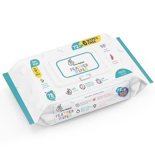 R for Rabbit Moisturizing Baby Wipes – 78 pcs (72+6 Free), Enriched with Vitamin E, Gentle & Soothing for Dry Skin, 3-Year Shelf Life – White