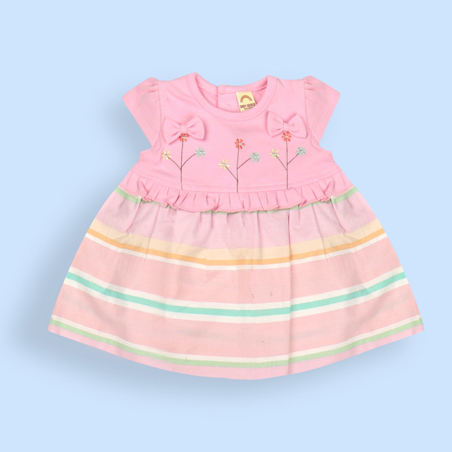 Baby World Pink Princess Frock – Soft Cotton, Cap Sleeves & Round Neck for Summer Fun