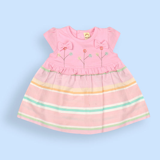 Baby World Pink Princess Frock – Soft Cotton, Cap Sleeves & Round Neck for Summer Fun