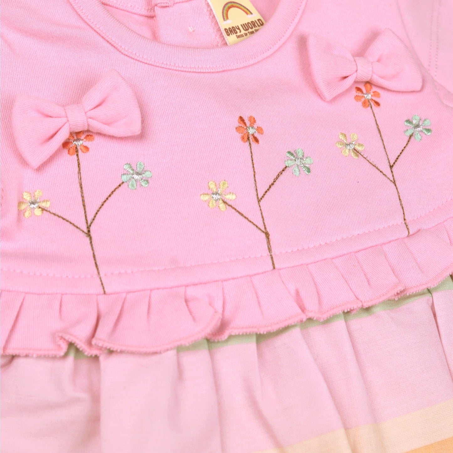 Baby World Pink Princess Frock – Soft Cotton, Cap Sleeves & Round Neck for Summer Fun
