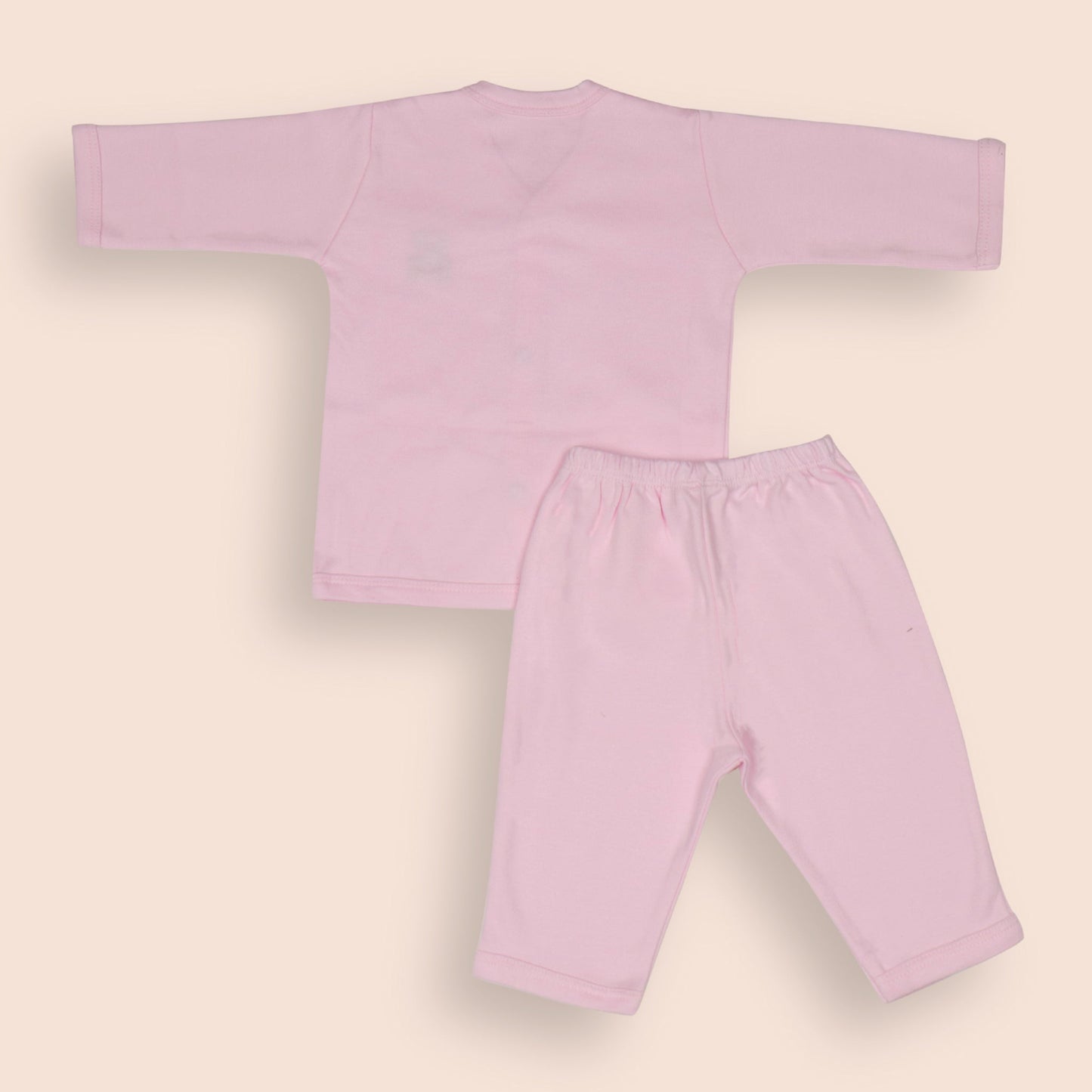 Pink Cotton Newborn Baby Gift Set – Full Sleeve Button-Up Top, Elastic Waist Pants, Bib, Cap & Mittens