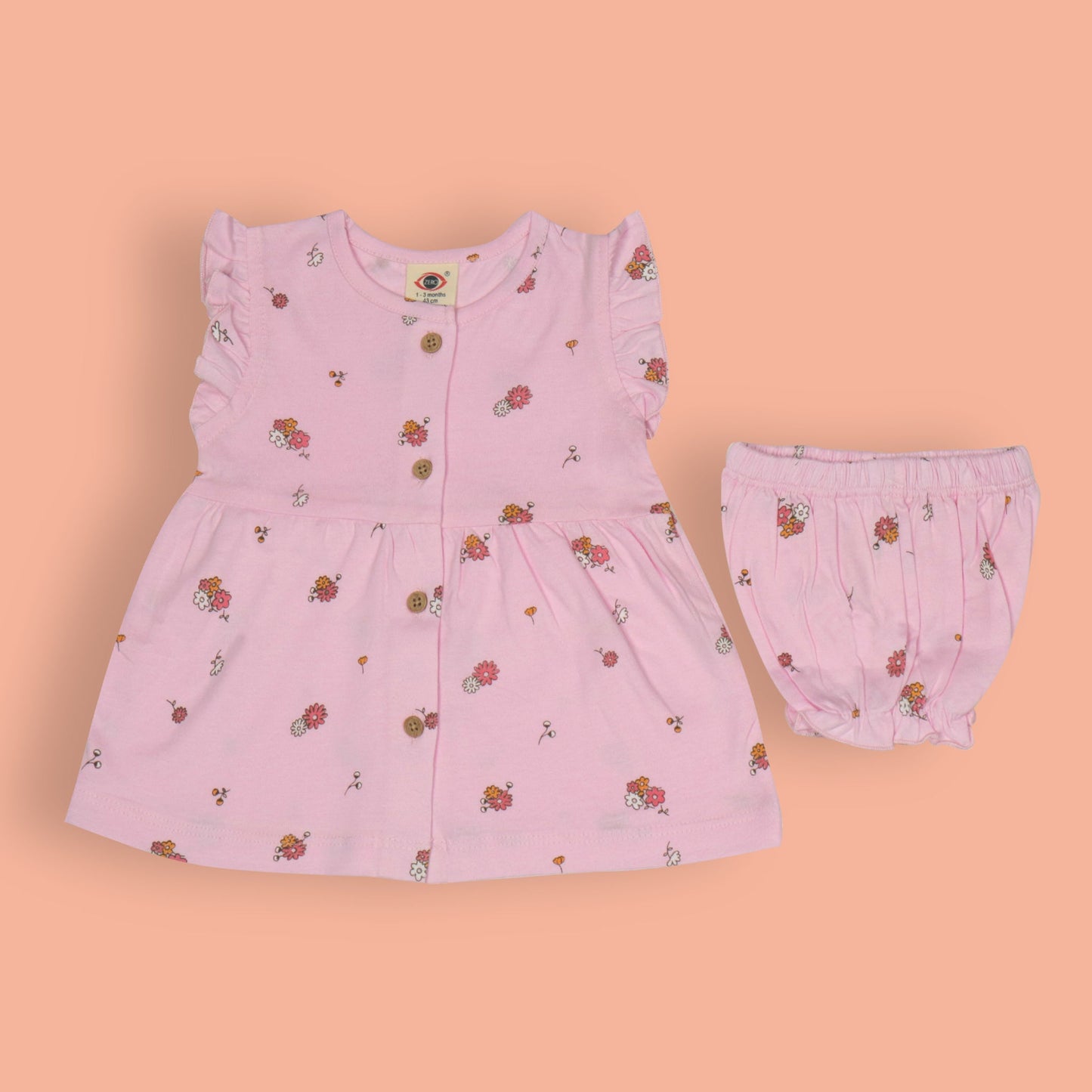 Zero Blissful Blooms: Pink Cotton Frock & Bloomer Set for Sunny Days