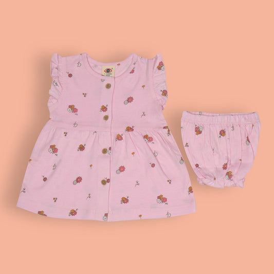 Zero Blissful Blooms: Pink Cotton Frock & Bloomer Set for Sunny Days