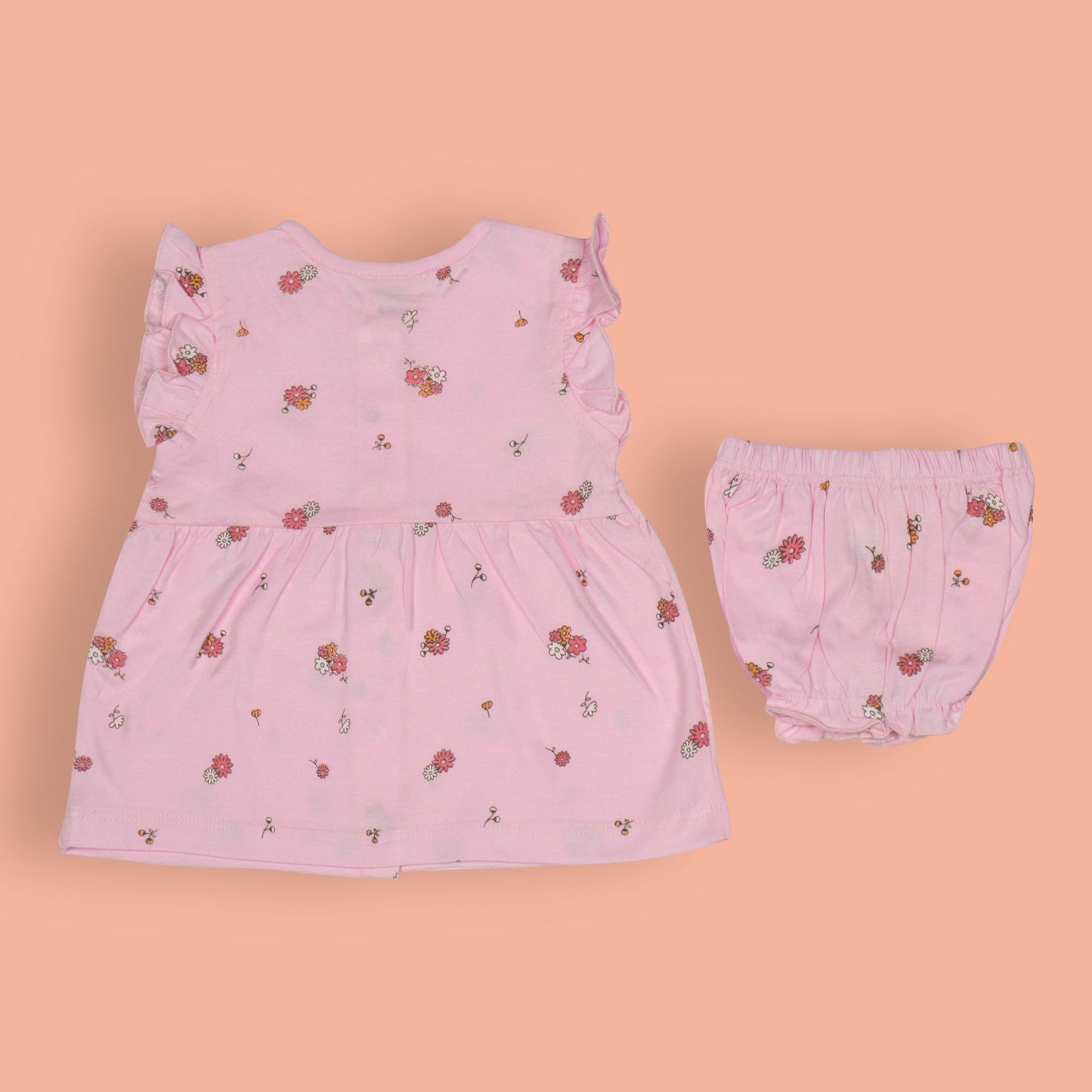 Zero Blissful Blooms: Pink Cotton Frock & Bloomer Set for Sunny Days