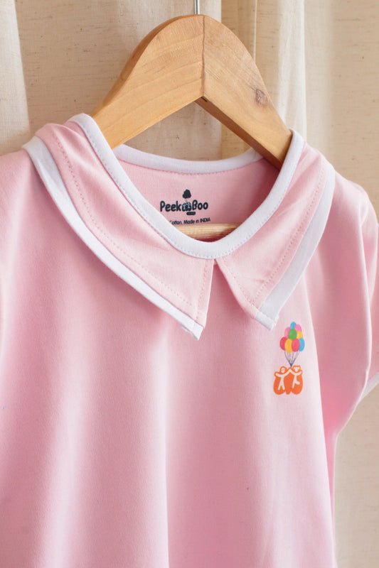 Knit Pink Dress with Shirt Collar