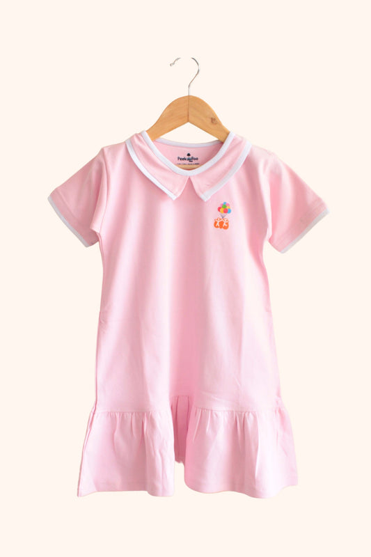 Knit Pink Dress with Shirt Collar