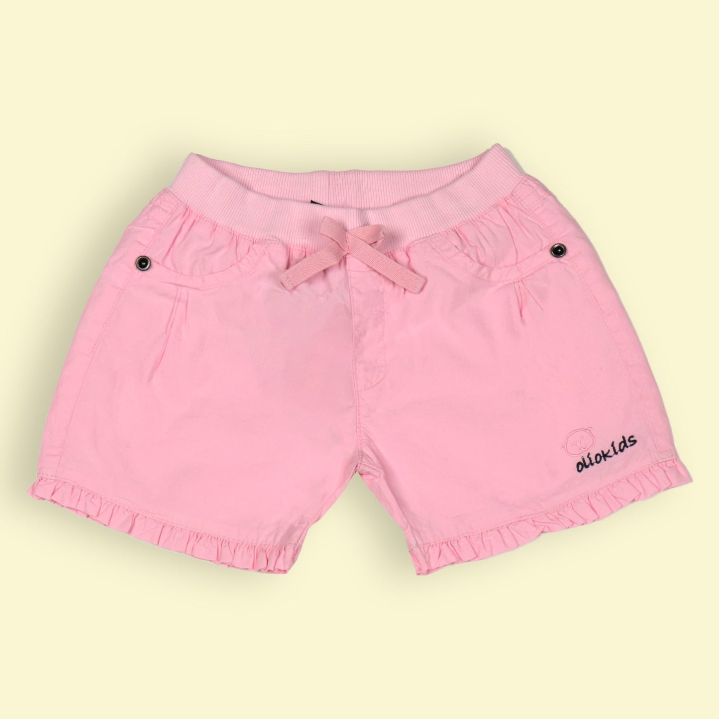 OlioKids Girls Cotton Blend Elasticated Pull-On Shorts - Pink