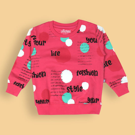 BONKERZ Girls’ Essential Pink Sweatshirt – Warmth+, Full Sleeves, Stylish & Cozy