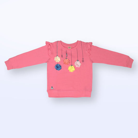 NIOMODA Girls’ Cozy Cotton Sweatshirt – Full Sleeve, Soft & Stylish with Floral Applique