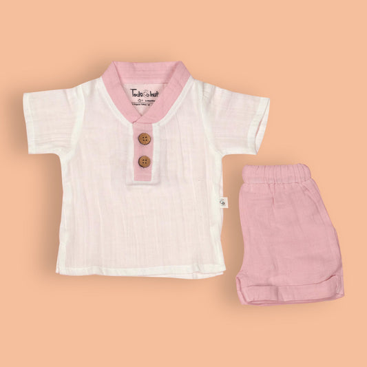 Pink Muslin Comfort Set by Tod’s Hut – Cute T-Shirt and Shorts Duo, Tailored for Bengaluru’s Sunny Seasons