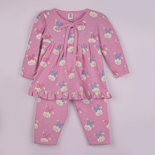 Toffyhouse Girls’ Pink Cotton Full Sleeve Round Neck Nightwear Set