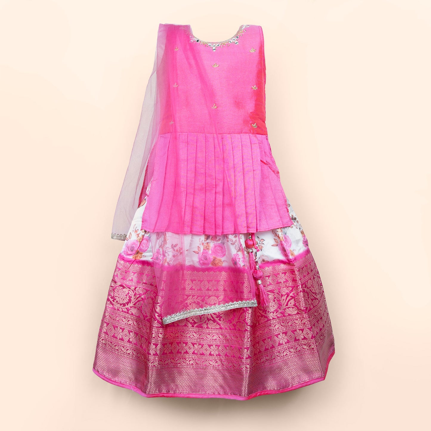 Shine Bright: Little by Little Pink Lehenga Choli with Sparkly Sequins and Sweet Details