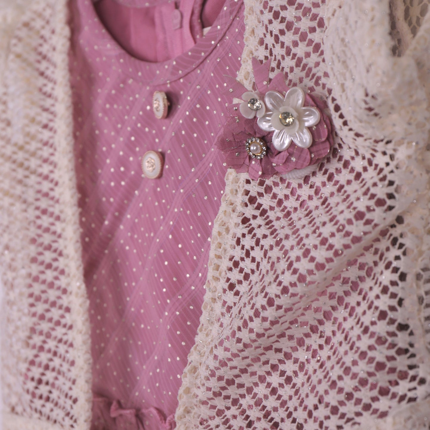 Glitter Glam Pink Frock & Jacket Set – Festive Sparkle for Girls
